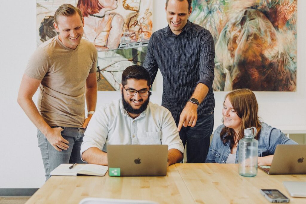 Marketing team reviewing an AI search dashboard